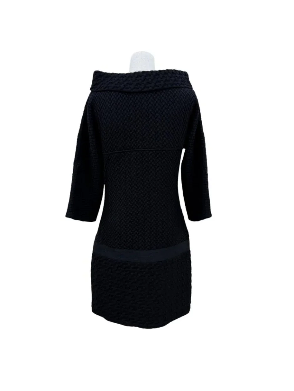 Chanel Wool Here Button Boat Neck Knit Long Sleeve Dress Black 36
